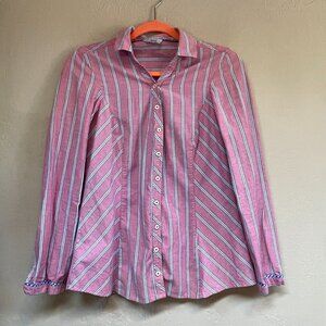 Bisa Womens Long Sleeve Button Down Casual Shirt Striped Purple Pamuk Cotton